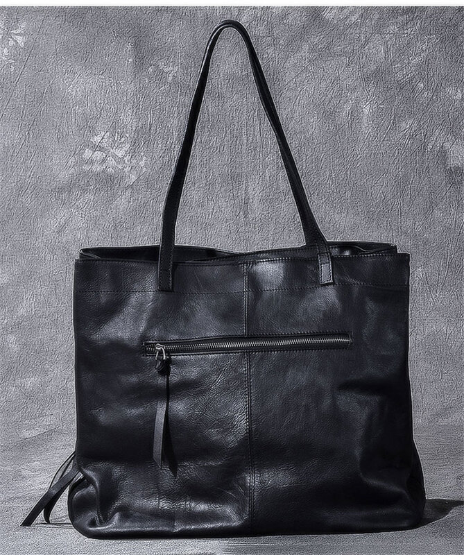 Bolso de mano informal de cuero genuino para hombre, bolsa de mano de cuero de vaca natural de primera capa, de viaje al aire libre, color negro