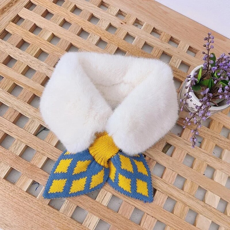 Soft and Skin Friendly Korea Kids Scarf Breathable Windproof Shawls Fur Collar Plush Warm Thicken Soft Plush Knitted Scarf