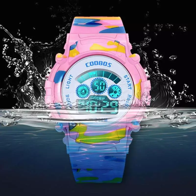 Kolorowy Flash cyfrowy zegarek dla chłopców dziewcząt kamuflaż LED Luminous dzieci zegarki sportowe wodoodporny elektroniczny zegar dla dzieci