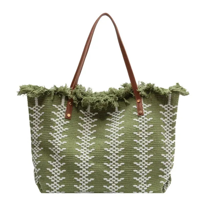 Knitted Tassel Woven Women's 2024 New Special-Interest Design Fashion Tote Bag Versatile Large Capacity Shoulder Bag
