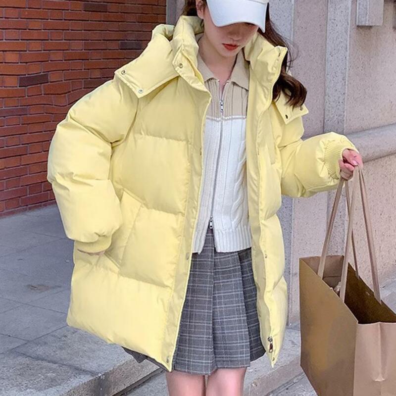 Mid-length Cotton Coat for Women Women's Winter Hooded Cotton Coat with Thick Padded Windproof Warmth Elastic Cuff Mid for Women
