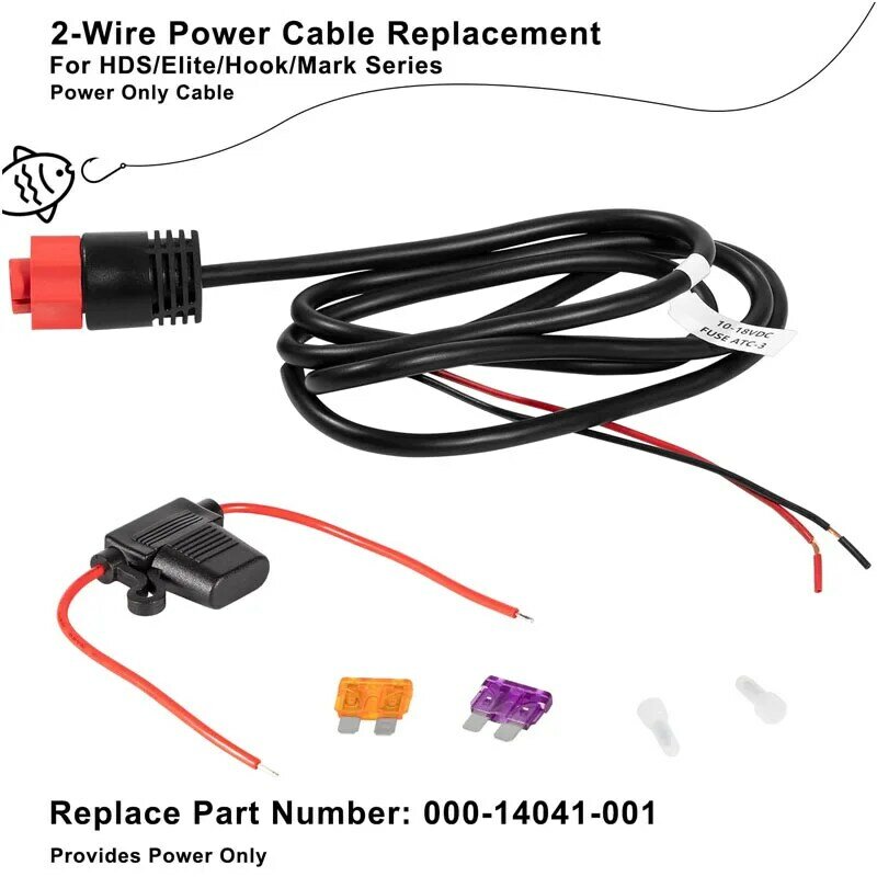 000-14041-001 HDS/Elite/Hook Power Cable Replacement, 3 Foot, 2-Wire Power Only Fits for Lowrance HDS, Elite FS, Elite Ti2, Hook