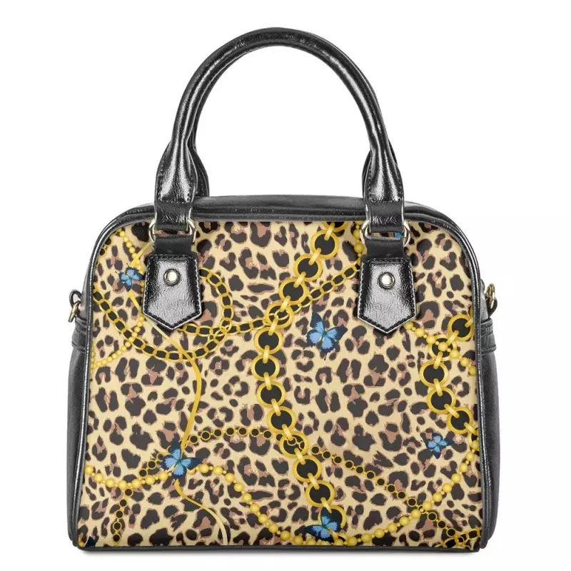 Leopard Flower Print Women Leather Shoulder Handbag We Are All Mad Here Wallet Ladies Casual Top-handle Bag Crossbody Set