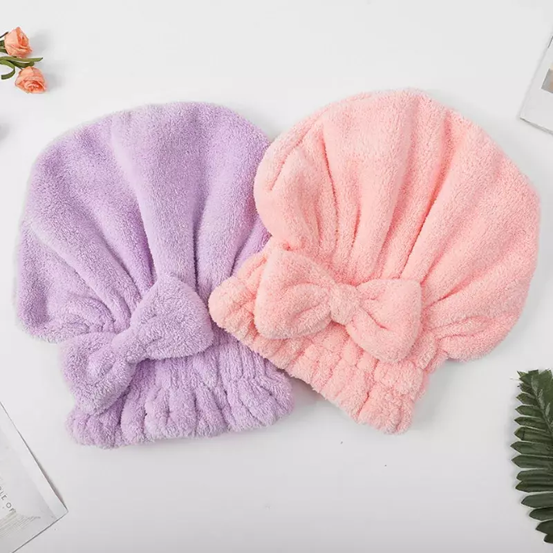 Spa Women Bowknot Shower Cap Microfiber Hair Turban Breathability Quickly Towel Drying Hats Sauna Bathroom Accessories