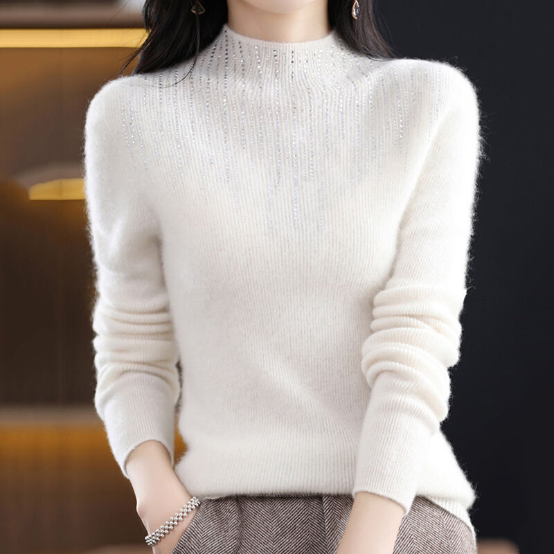 Rimocy Shiny Crystal Turtle Neck Sweater Women Autumn Winter Long Sleeve Warm Jumper Woman Fashion Knitted Pullover Tops Ladies
