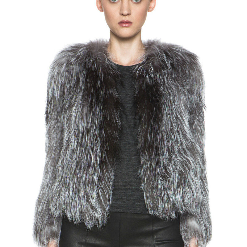 Cappotto di pelliccia di volpe d'argento reale di lusso 100% cappotto di pelliccia naturale per le donne giacca corta di pelliccia di tessuto invernale femminile cappotto caldo Casual morbido nuovo