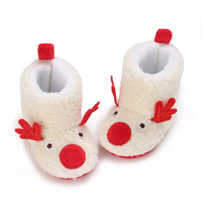 Cute Baby Fleece Slippers Boots Soft Anti-Slip Deer Booties Winter Warm Infant Warm Cotton Crib Shoes Baby Snow Shoes