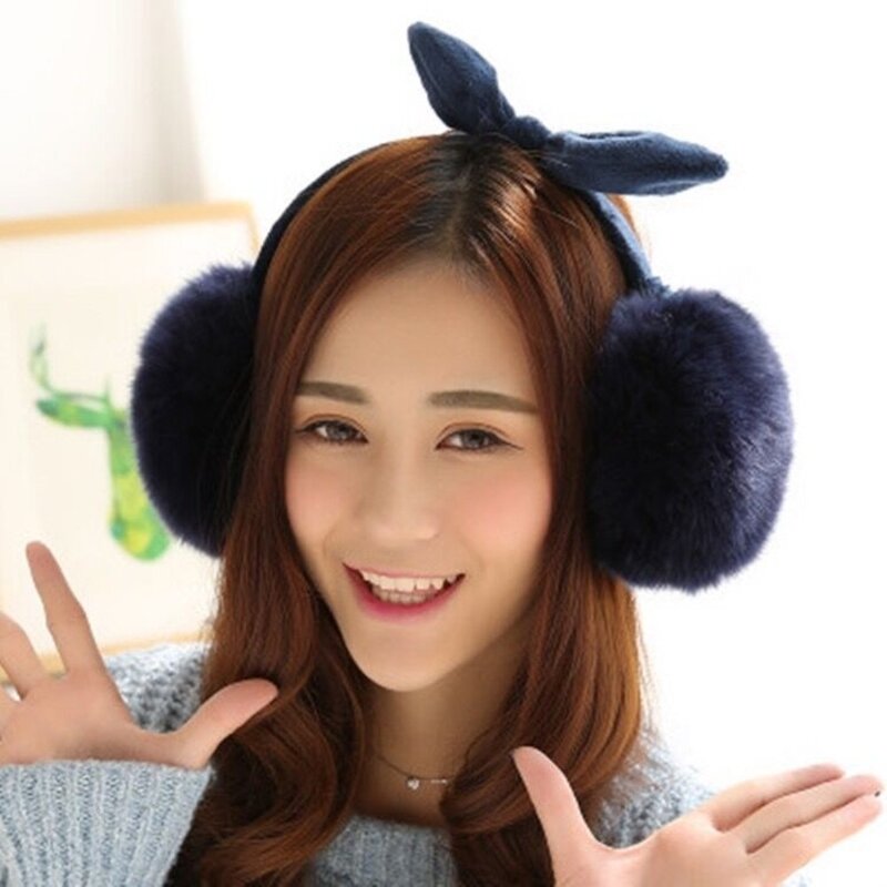 Fashion Ear Muffs for Women Bow Foldable Winter Faux Furry Earmuffs Adjustable Soft Ear Warmer Covers