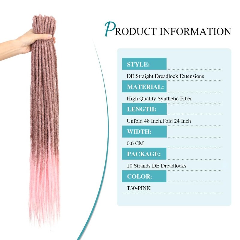 10 pasm dredów przedłużanie 24 Cal syntetyczne dredy przedłużające Pre zapętlone szydełkowe włosy dla kobiet T30/różowe