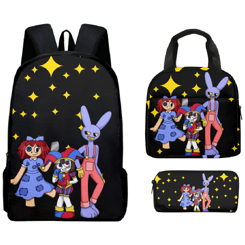 Harajuku Cartoon The Amazing Digital Circus 3D Print 3pcs/Set Student School Bags Laptop Daypack Backpack Lunch bag Pencil Case