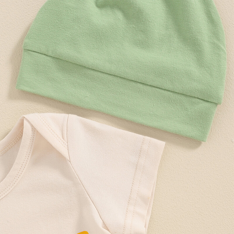 VISgogo Baby Boy Summer Outfit Letter Print Short Sleeves Romper and Casual Elastic Waist Pants Beanies Hat Set 3-częściowe ubrania