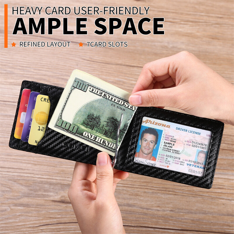 Винтажный Мужской бумажник из углеродной кожи с именным логотипом и держателем для карт, RFID-метки Apple airtag, бумажник, кошелек для карт, бумажник с зажимами для денег