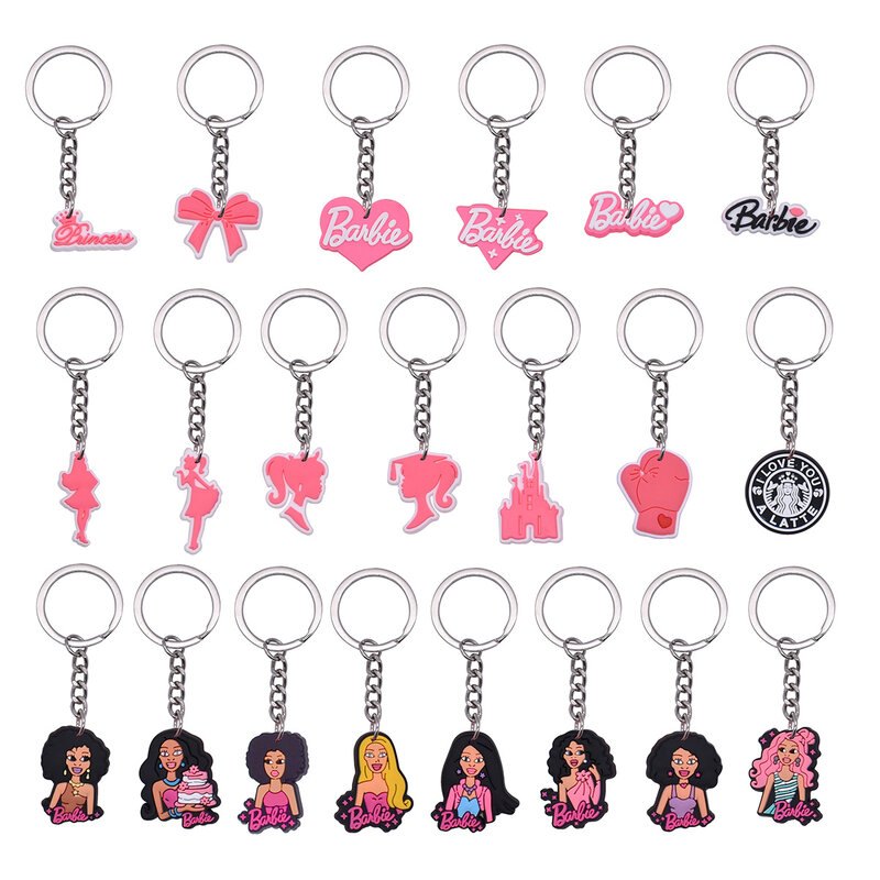 سلسلة مفاتيح باربي كارتونية للأطفال ، قلادة ظهر أنيمي كاواي ، إكسسوارات معدنية لسلسلة المفاتيح ، ألعاب ديكورية ، هدية للفتيات ، وردي ، جديد