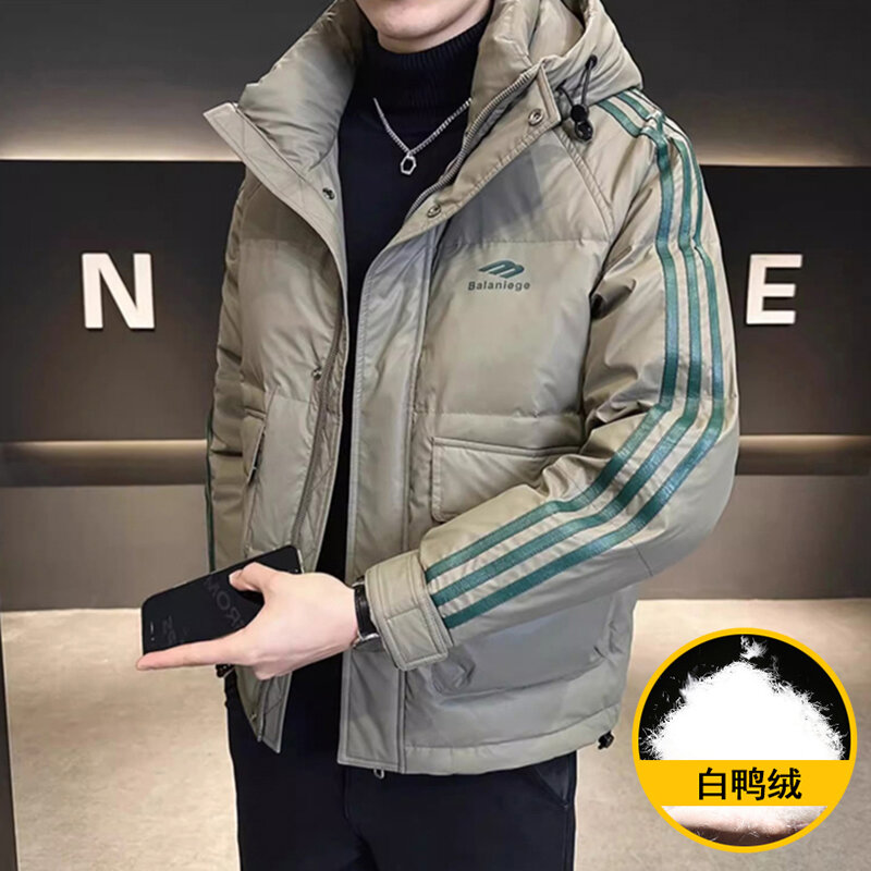 New Style Hooded Down Jacket for Men's Casual and Trendy Work Clothes in Autumn and Winter, White Duck Down Jacket