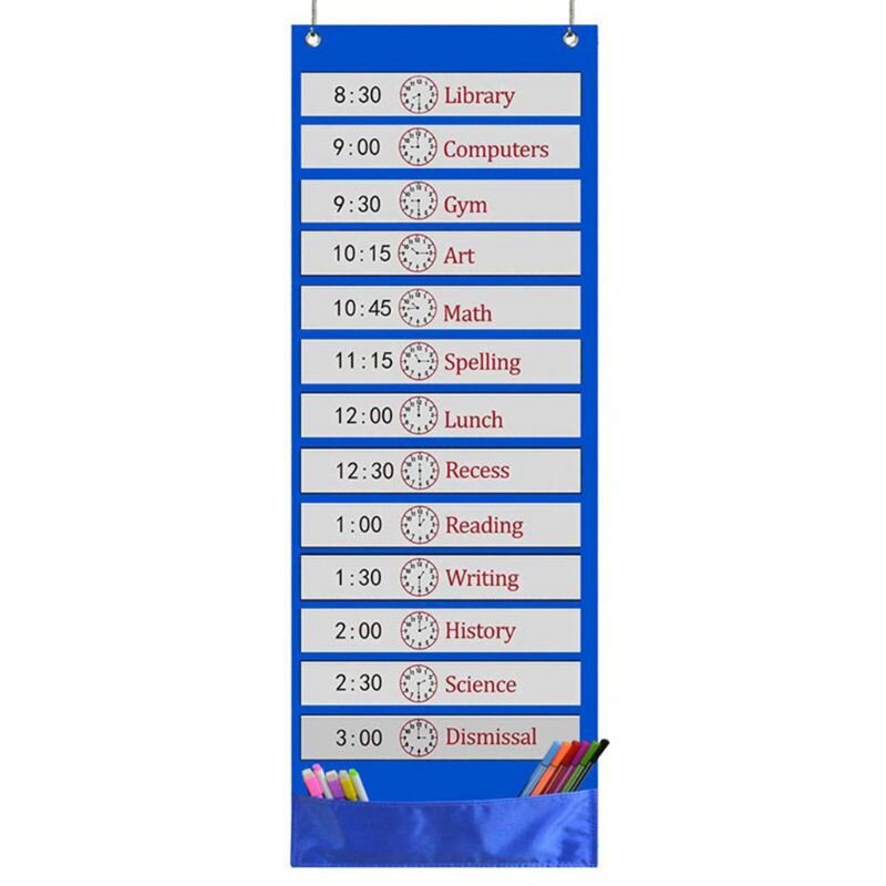 Children Cloth Daily Schedule Pocket Chart 26 Double-Sided Reusable Dry-Eraser Cards For Office Home School Classroom