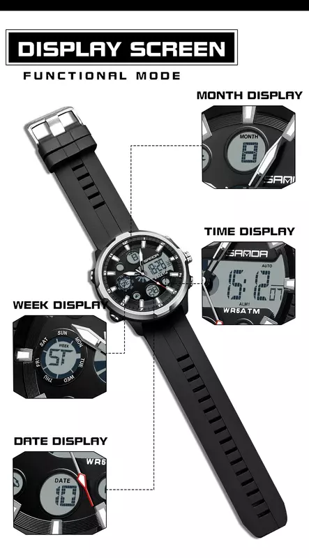 男性用多機能電子腕時計,防水,ナイトライト,韓国版,カジュアルファッション,新品,9053