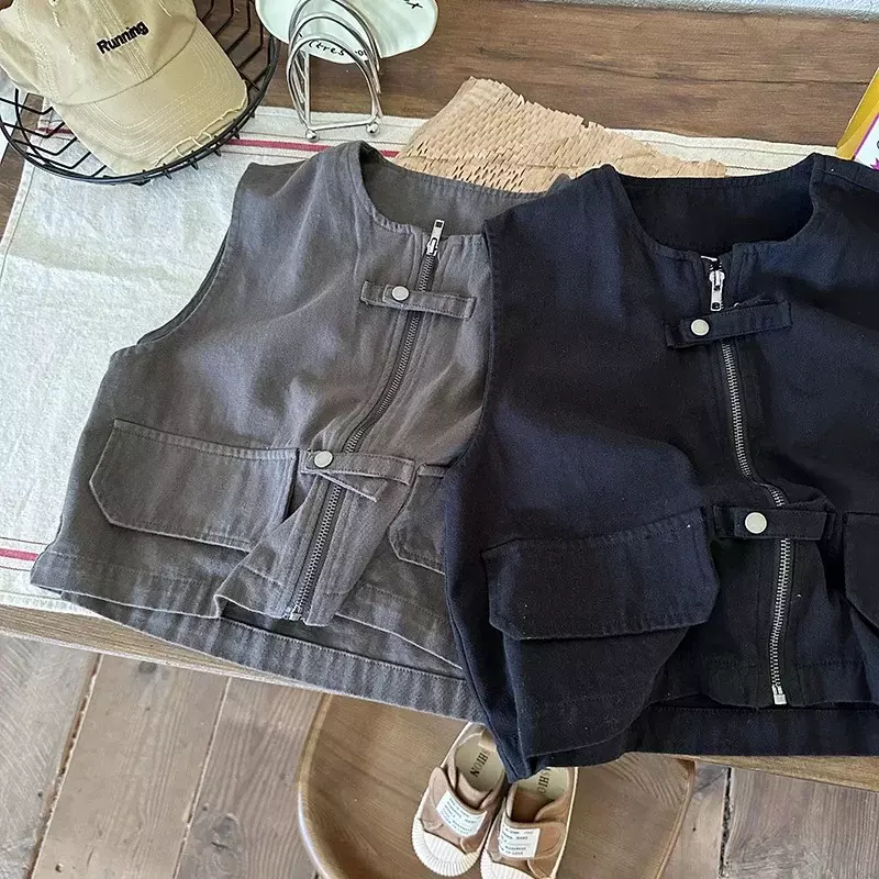 Gilet da ragazzo abbigliamento autunnale 2023 nuovo arrivo neonata alla moda gilet a ventaglio camicia per bambini abbinata alla moda