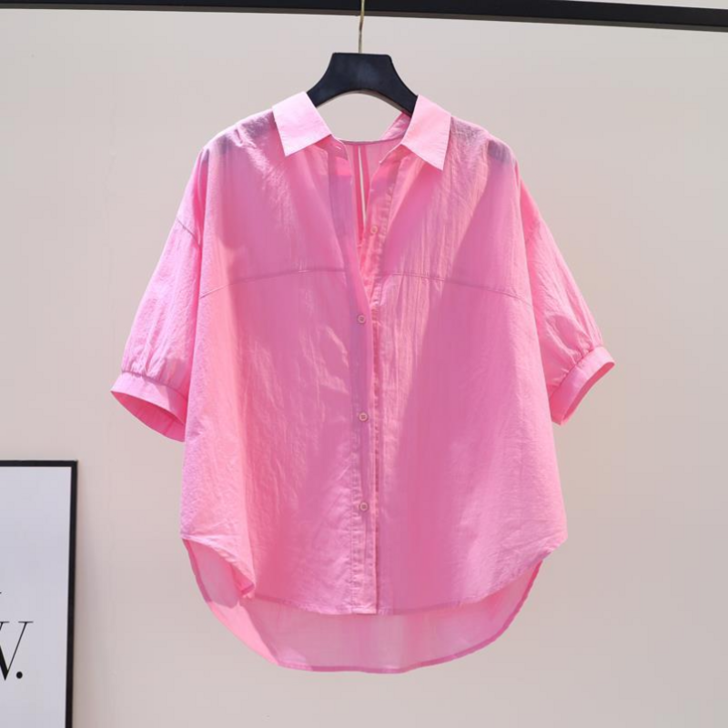 Рубашка женская из чистого хлопка, с коротким рукавом, свободная, стройнящая, в Корейском стиле, лето 100%