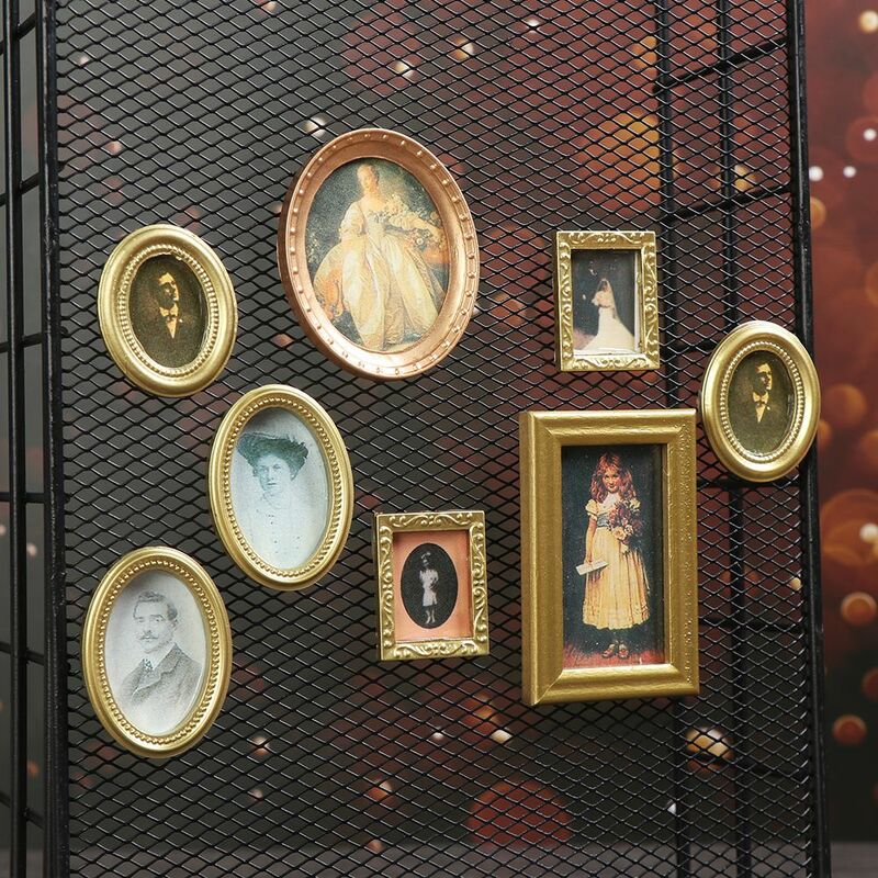 Cadres de peinture à l'huile miniatures pour enfants, échelle 1:12, vintage, doré, mini photo, miroir, jouets, beurre, accessoires, maison de courses, ornement