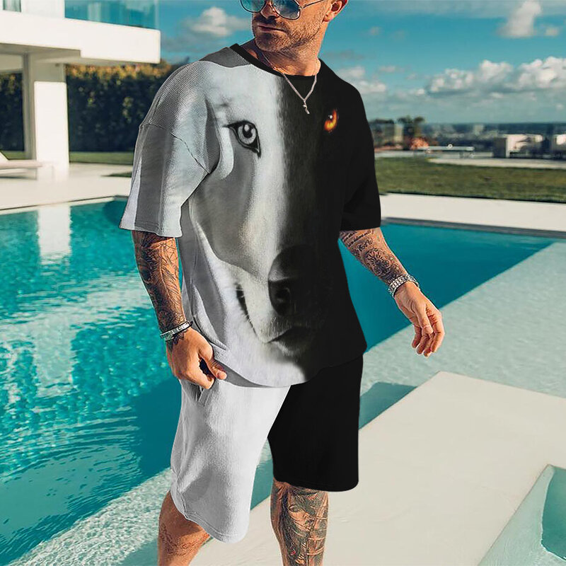 Summer Daily Men's Tshirt Set Fashion Tops Shorts 2 Pieces Cool Outfit Oversized Breathable Handsome Quick Dry Sportwear