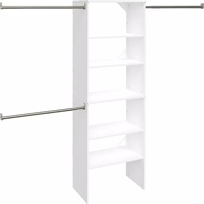 ClosetMaid SuiteSymphony Wood Closet Organizer Starter Kit Tower and 3 Hang Rods, Shelves, Adjustable, Fits Spaces 5 – 10 ft. Wi