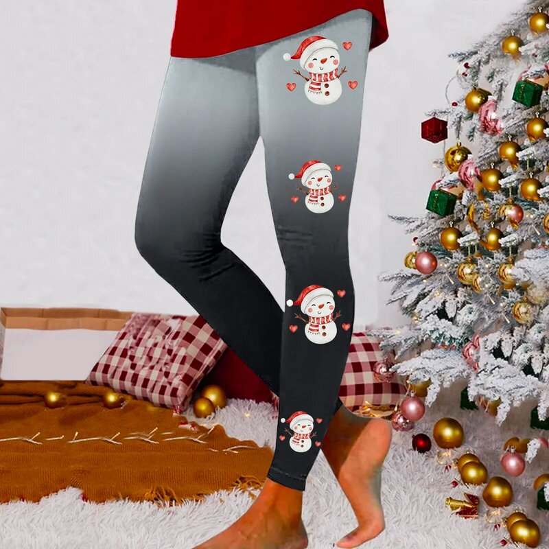 Feliz Natal sem costura cintura alta Leggings fitness feminino, calças de treino, leggings elásticos macios, Santa Print
