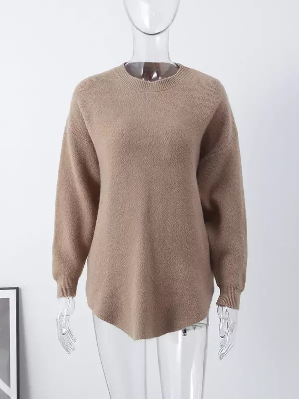 Casual Loose Knit Pullover Women Solid O-neck Fluffy Sweaters Female Autumn Warm Soft Knitwear Fashion Long Sleeve Lady Sweaters