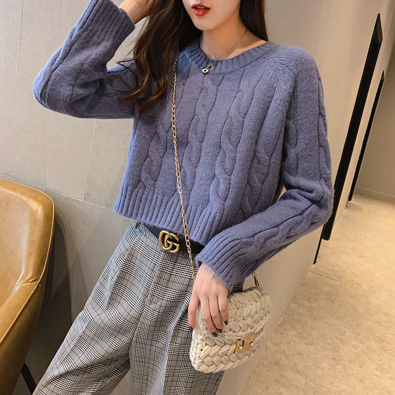 Pullovers Women Cropped Warm Winter Basic Inner Knitted Fashionable Y2k Pure Chic Vintage O-neck Gentle Harajuku Students Sweet