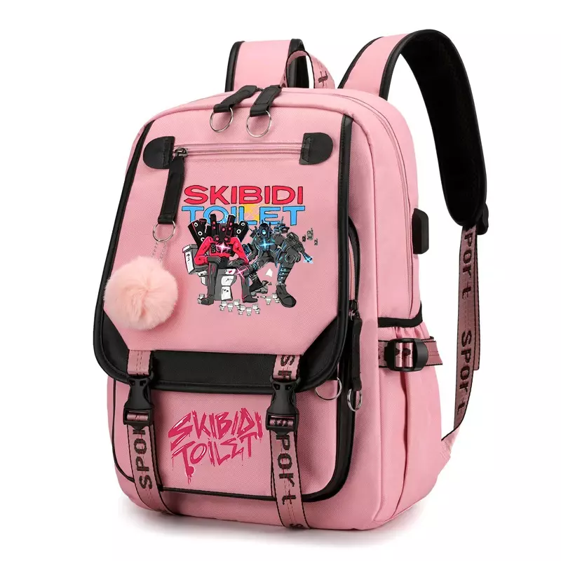 게임 Skibidi 변기 USB 충전 배낭 십대 노트북 책가방, 야외 배낭, 소년 소녀 책가방, 고품질 여행 가방