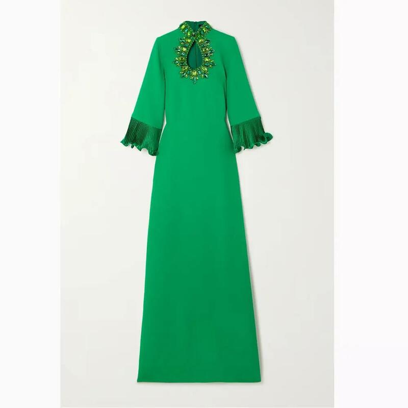 Robe de Rhtrapèze à col haut pour femme, longueur rinçage avec manches longues, robe de soirée élégante, été, 2024