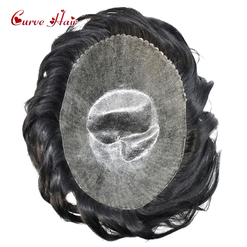 Full PU Mens Toupee Hair Units Durable Thin Skin Hair Capillary Prosthesis Human Hairpieces Replacement System Man Wigs Gray