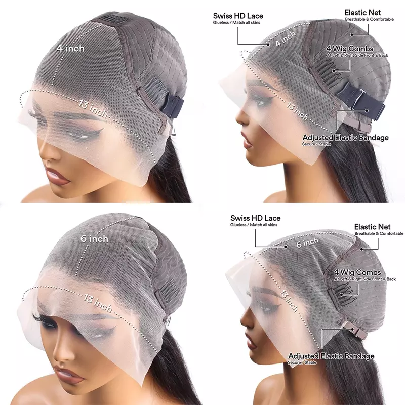 Peruca brasileira pré-arrancada de cabelo humano para mulheres, perucas com renda transparente, natural e curta, pré-arrancada, 13x6, escolha