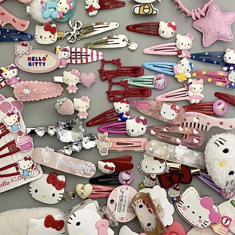 Sanrio Olá Kitty Hairpin, Kuromi Cinnamoroll Cartoon Estudante Grampo de Cabelo, Acessórios de Cabelo Infantil, Brinquedos das Meninas Presente, Kawaii, 19Pcs