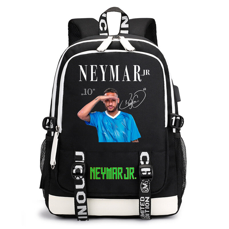 Neymar-mochila para estudante, usb print, casual, viagens ao ar livre