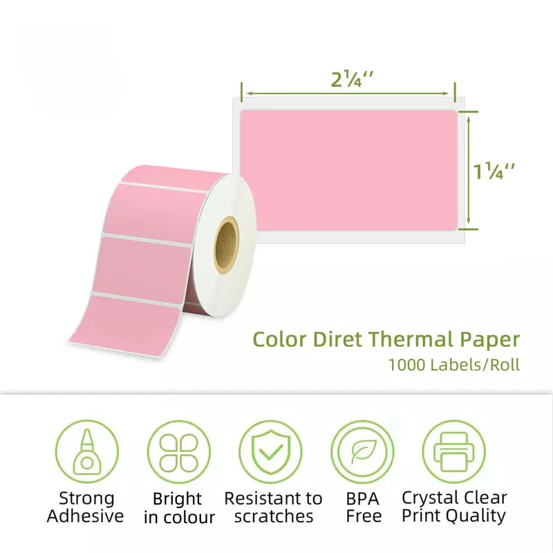 Direct Thermal Labels Stickers Pink Color Replacement for Self-Adhesive Address Shipping Barcode for All 30-100mm Label Printer