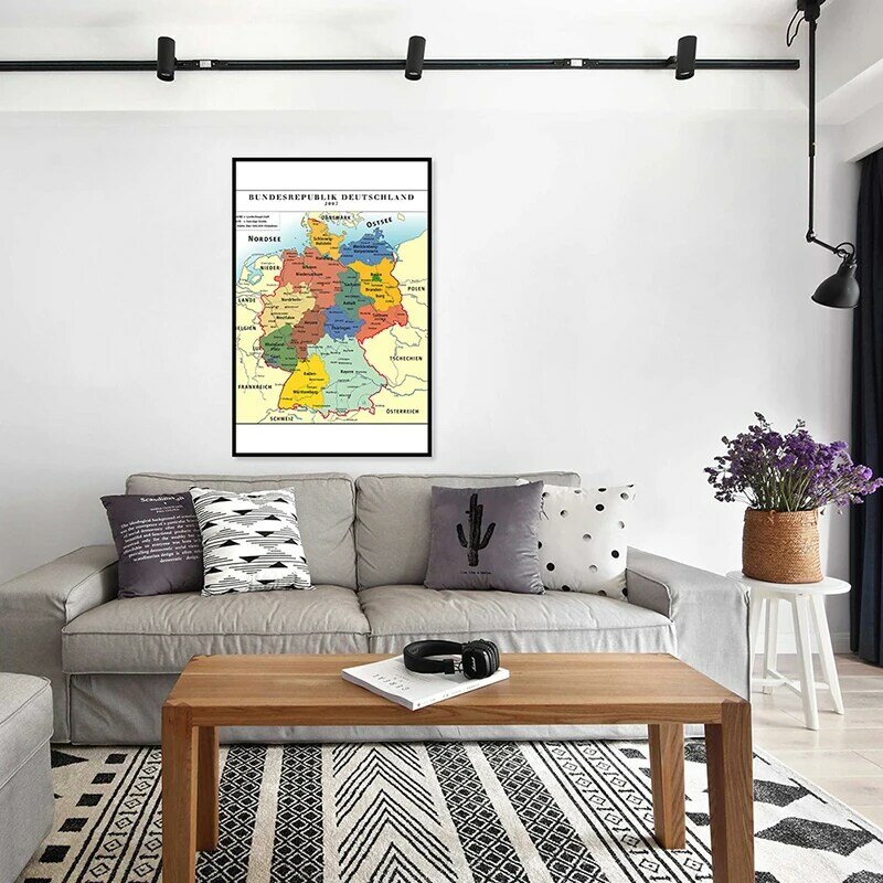 42*59Cm Peta Dinding Jerman Peta Tanpa Bingkai Dalam Jerman Lukisan Kanvas Non-tenun Poster Dekoratif Dekorasi Rumah Cetak Tanpa Bingkai