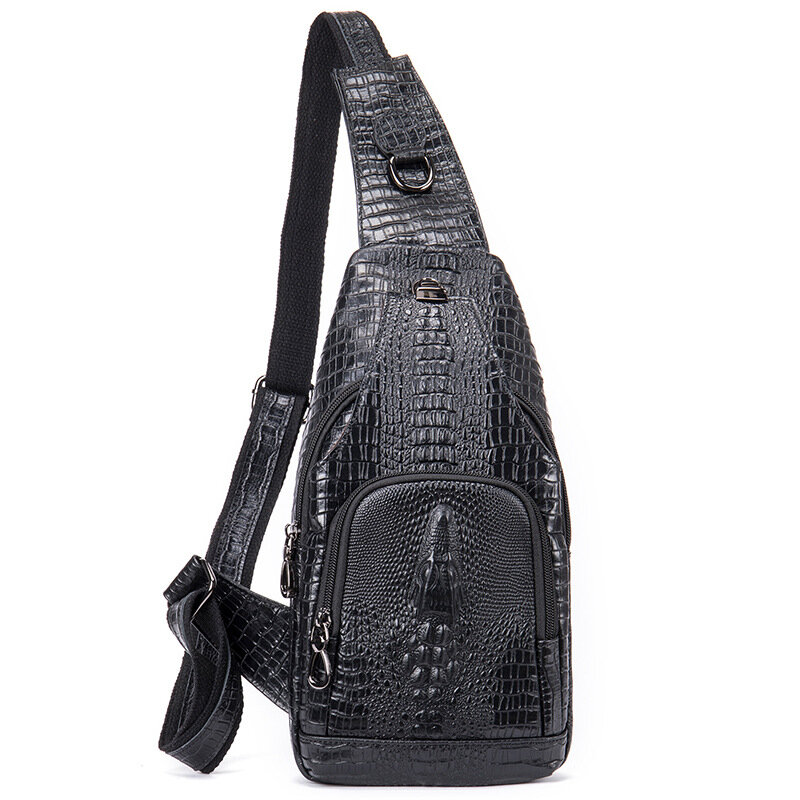 Crocodile Genuine Leather Men's Sling Bag Crossbody Backpack Mens Shoulder Chest Pack Daypack Cross Body Messenger Bags for Man