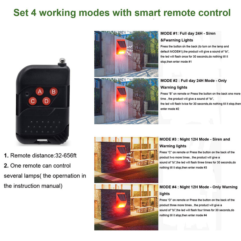 Solar warning light LED Sound Alert Flash Warning Sound 110 remote alarm orchard anti-theft alarm Alarm System for Farm