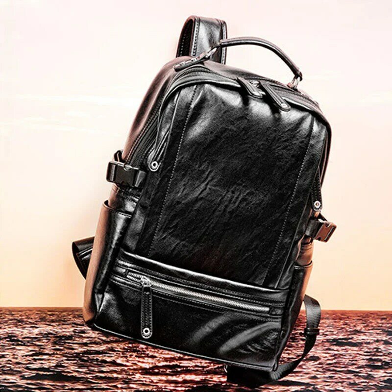 Fashion Boy Backpack 2024 Summer New Versatile Bag High Quality PU Leather Knapsack Leisure Travel Multi-function Men Backpacks