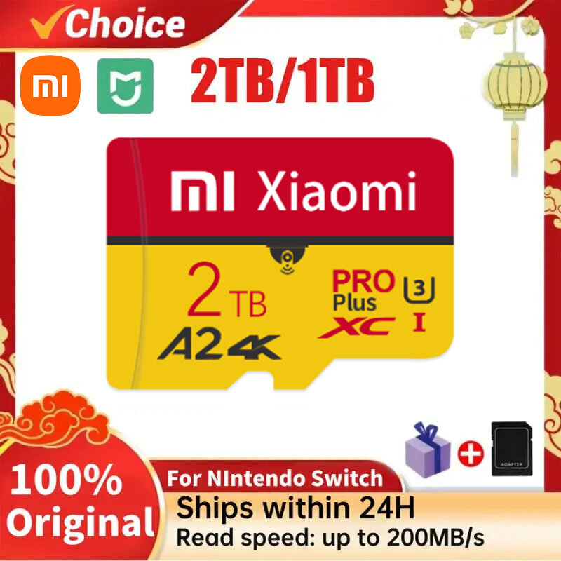 Mijia Xiaomi การ์ดความจำความเร็วสูง U3 A1การ์ดหน่วยความจำความเร็วสูง V30 Micro TF SD Card 1TB 2TB Class 10 TF อะแดปเตอร์เทปคาสเซ็ตสำหรับ Nintendo SWITCH CAM PC