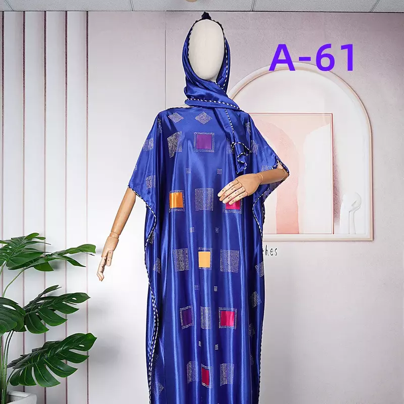 رداء مسلم مع الحجاب للنساء ، فستان المرأة الأفريقية المطبوعة ، حجم كبير ، A-61 ، 2023