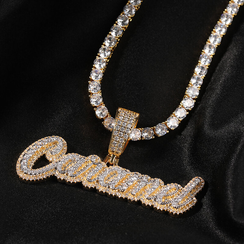 UWIN personalizzato 2 strati corsivo lettera pendente ghiacciato rotondo CZ pietre nomi collana moda personalizzata gioielli HipHop per regalo