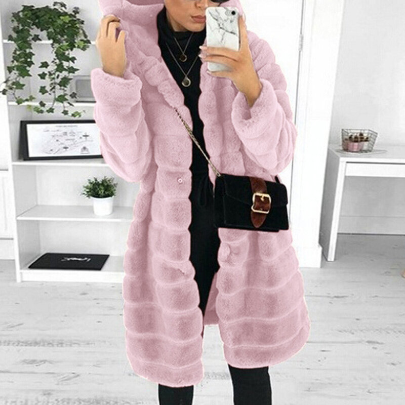 Abrigo largo de piel sintética para mujer, chaqueta cálida para invierno