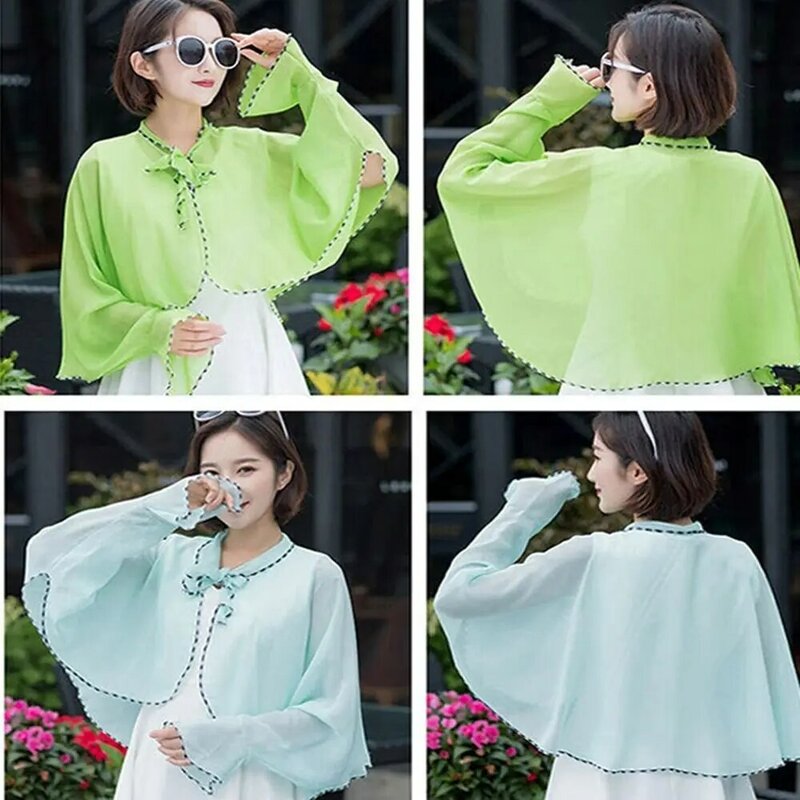 Chal Poncho de manga larga para mujer, bufanda de gasa de verano, capa de protección solar, chal de estilo coreano, protector solar