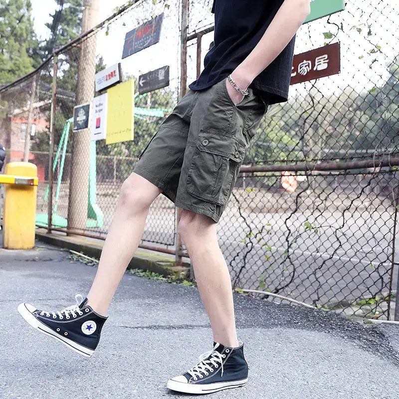 Bermuda Short Pants for Men Solid Half Mens Cargo Shorts Button Comfortable Cotton Wide Y2k New in Free Shipping Harajuku Loose