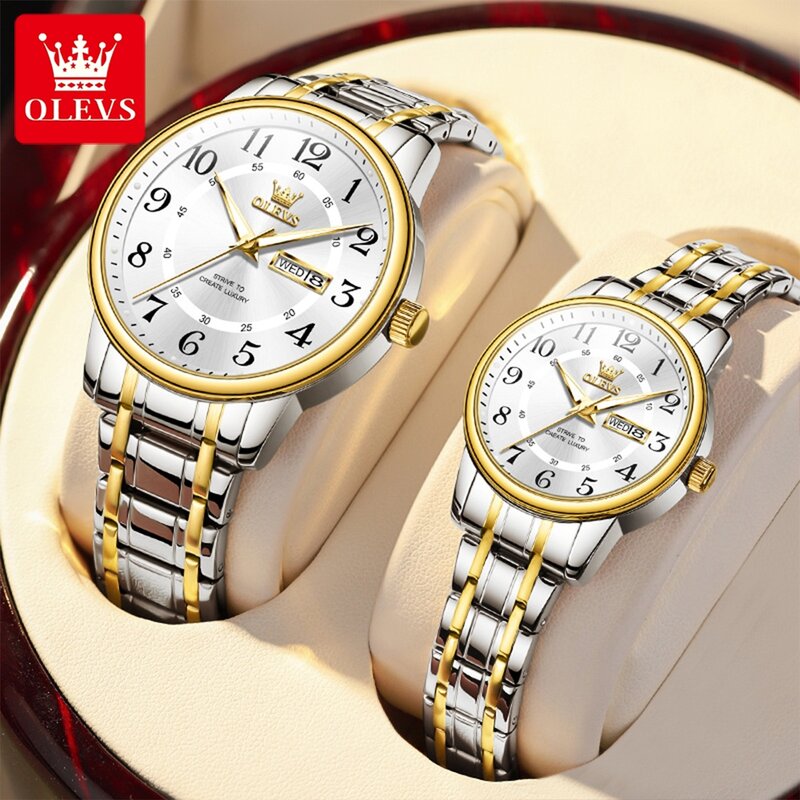 OLEVS 2891 nowy oryginalny zegarek kwarcowy dla par dla kobiet tarcza z cyframi moda zegarki luksusowe wodoodporny zegar świecący kalendarz