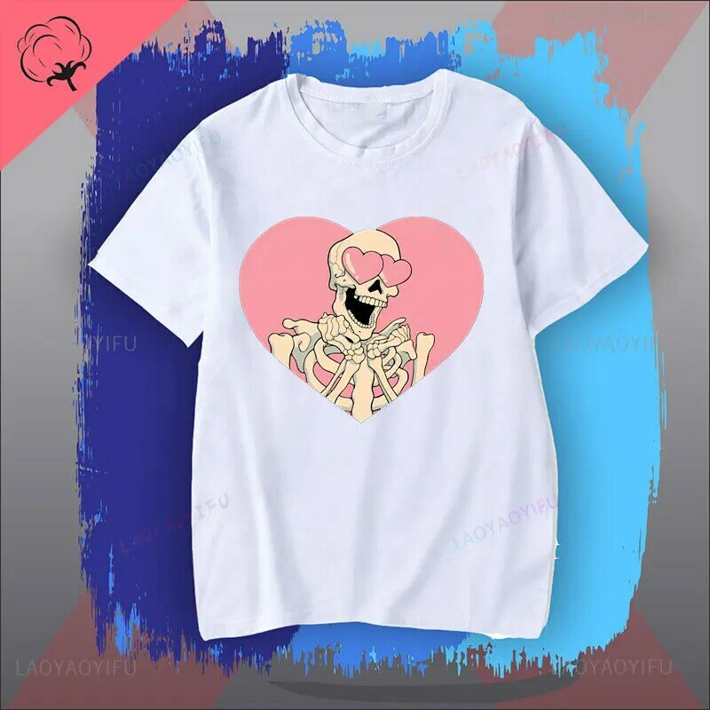 Camiseta de algodón con estampado de calavera para hombres y mujeres, ropa informal creativa de manga corta, cultura callejera, hip hop
