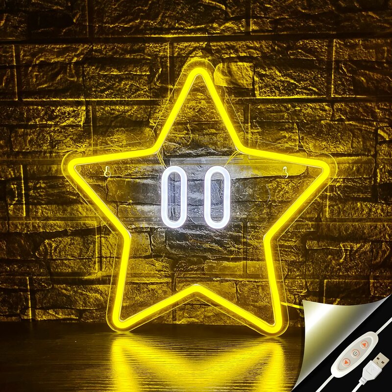 Señal de neón con forma de estrella para decoración de sala de juegos, luz Led regulable, alimentada por USB, para habitación de niños