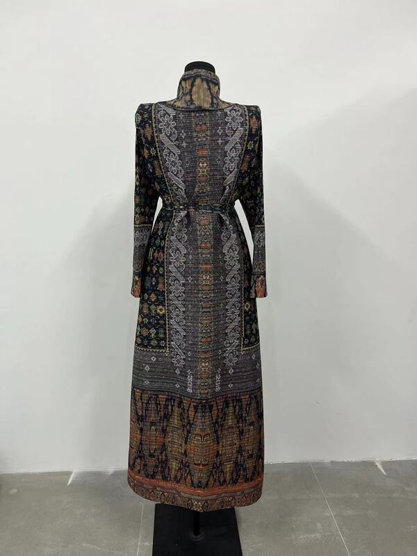 Miyake-Trench coat feminino de gola dobrável, estampa plissada, manga comprida, moda designer original, vestido de cardigã, inverno, novo, 2024