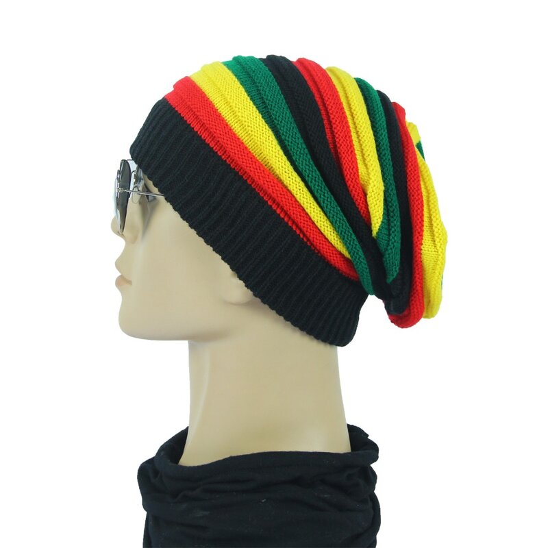 Rainbow color Knitted hat New Warm Streetwear Beret Thick Hip Hop Pleated Hat Men's